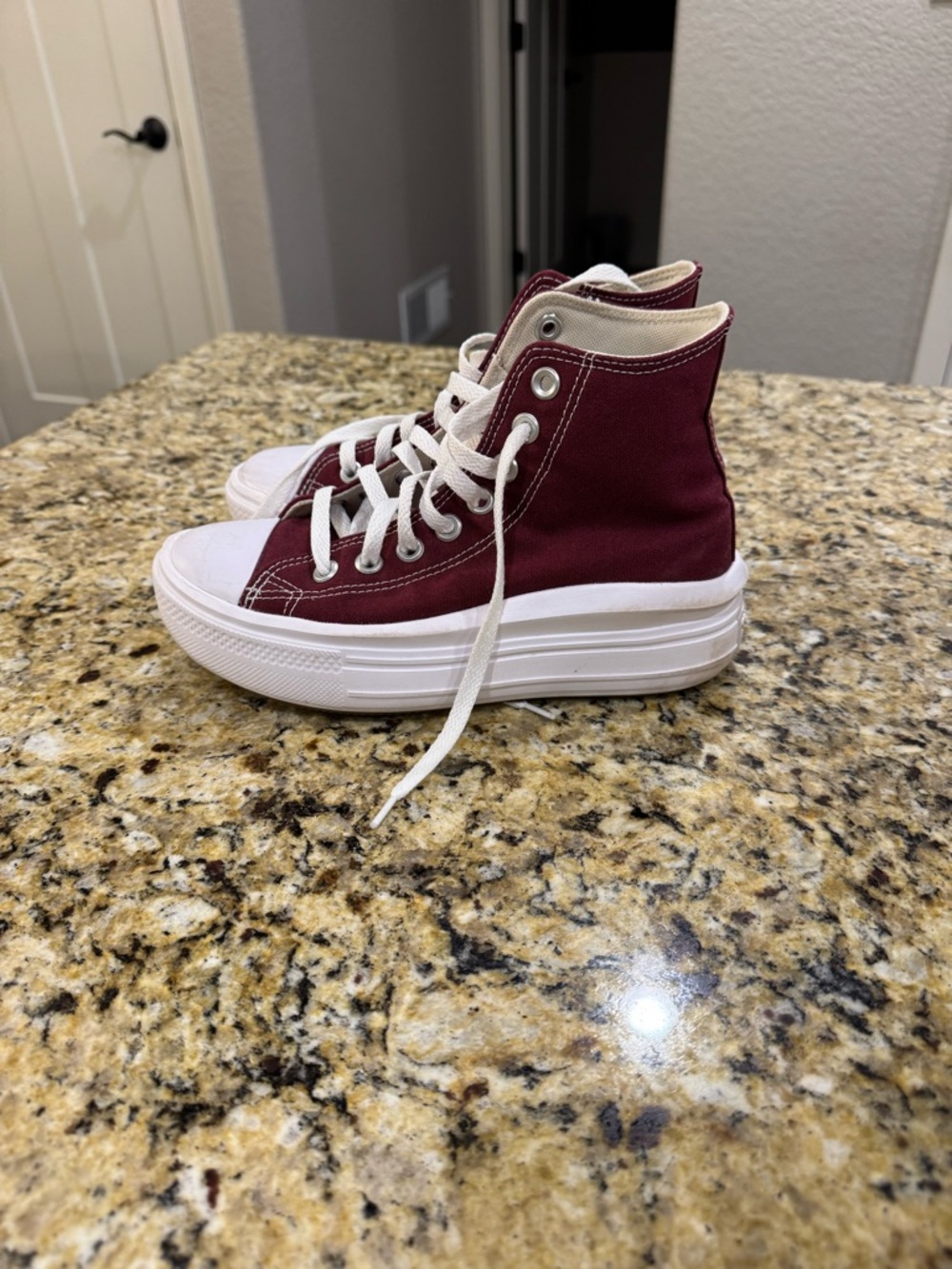 Converse High Top Platform Sneakers - Burgundy & White